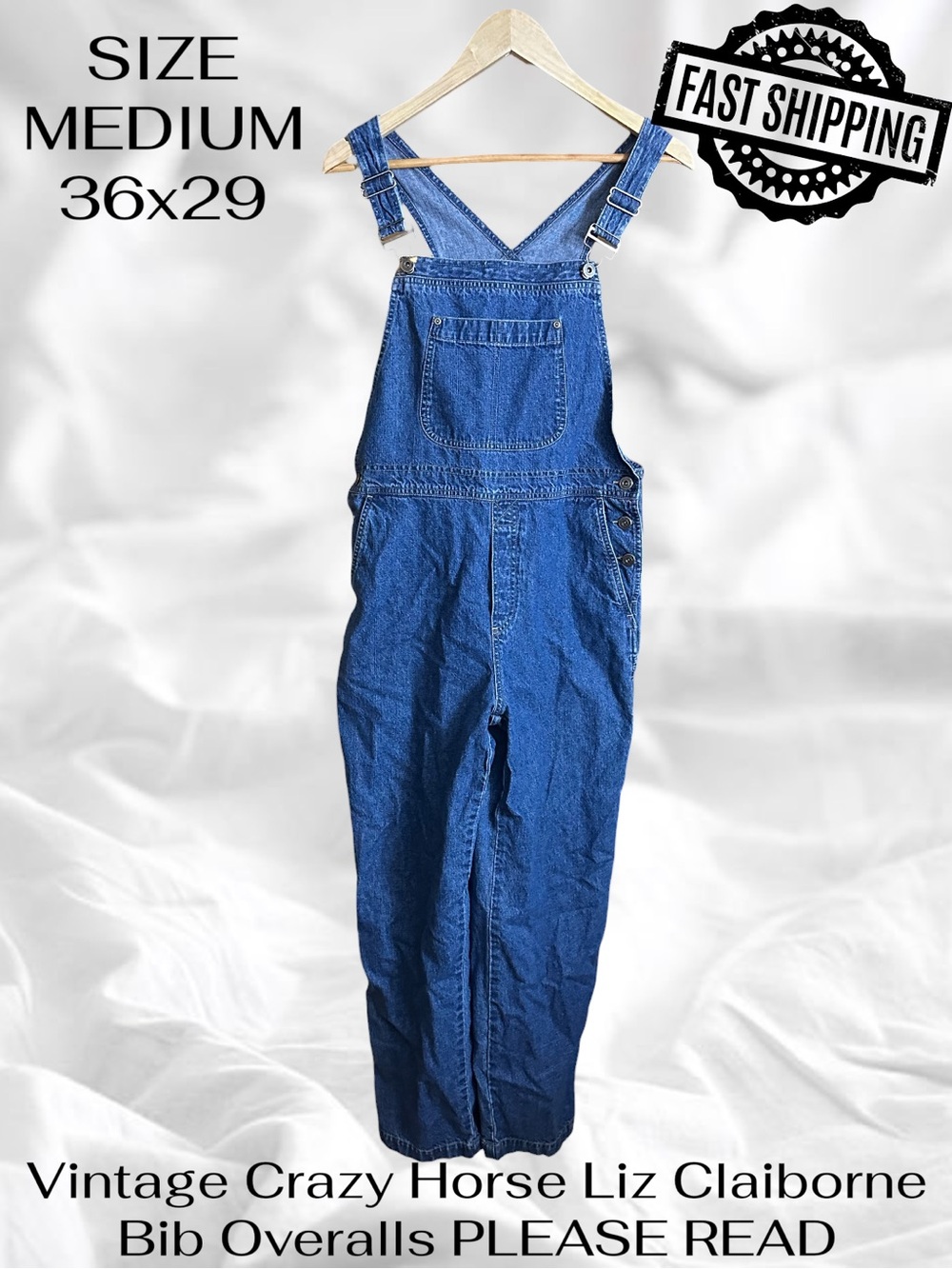 Vintage Crazy Horse Liz Claiborne Bib Overalls Size Medium PLEASE READ